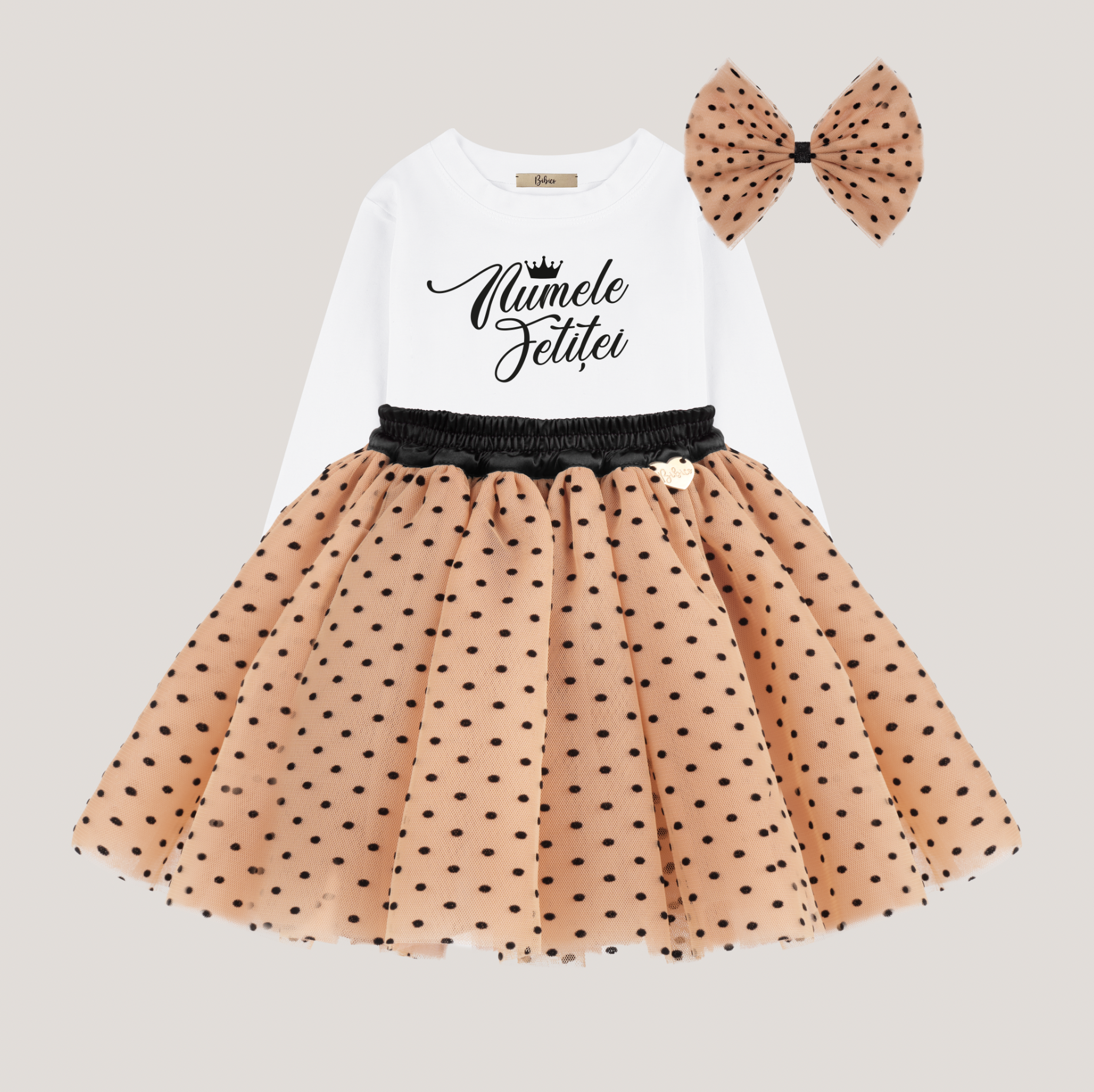 Set “Nude Dots Princess” 👑 Ținută personalizată cu buline negre - Image 3