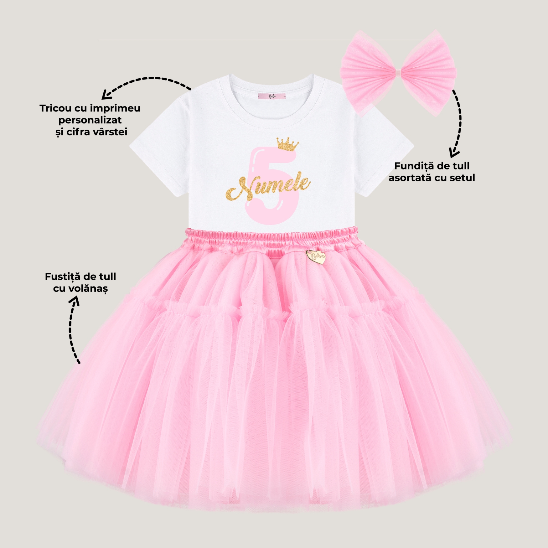 Set “Little Birthday Princess” 🌸 Ținută personalizată cu vârsta aniversară - Image 7