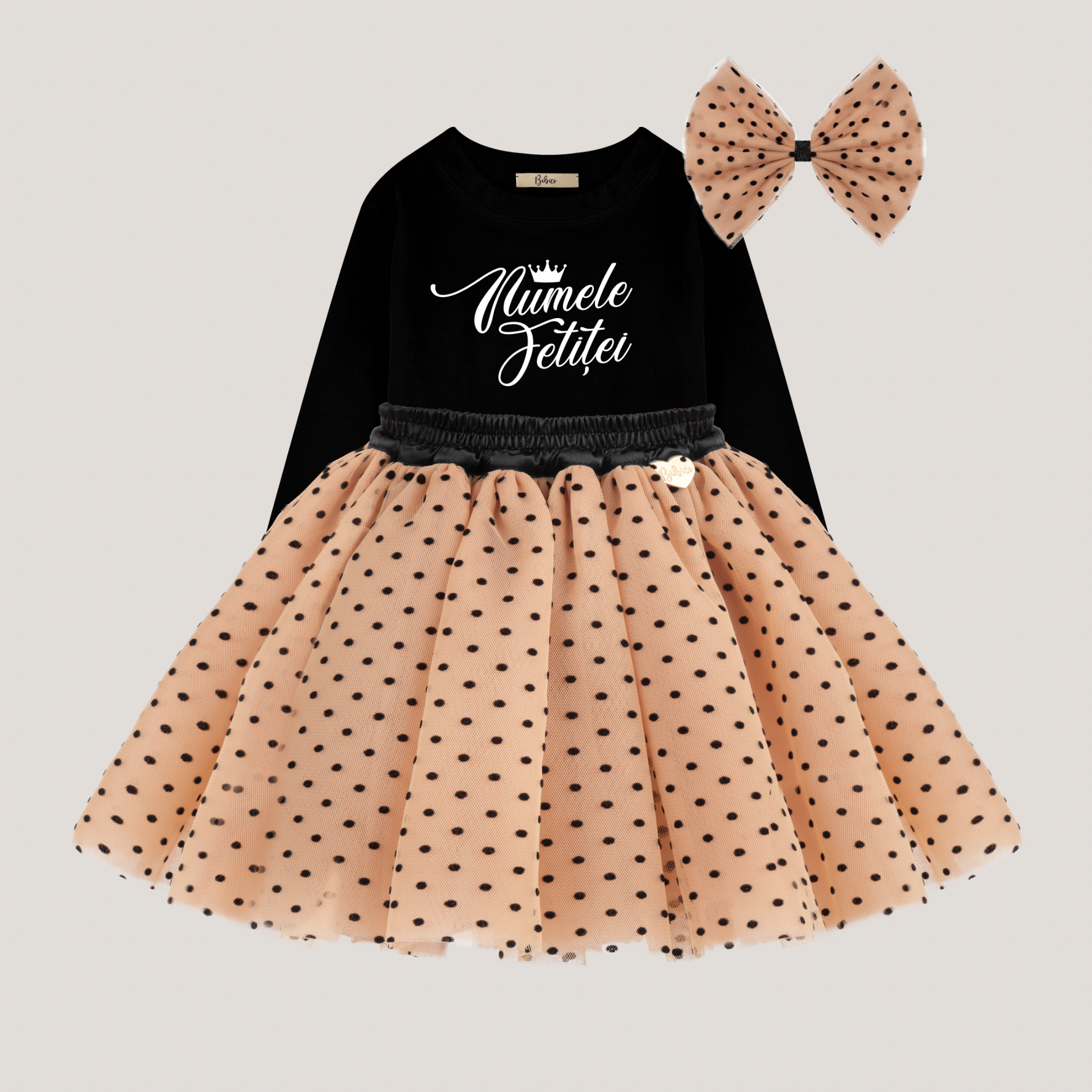 Set “Nude Dots Princess” 👑 Ținută personalizată cu buline negre - Image 2